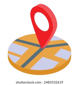 Red location pin pointing location on city map with roads and buildings