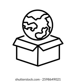 Red location pin poking out of a cardboard box with a map design on it.