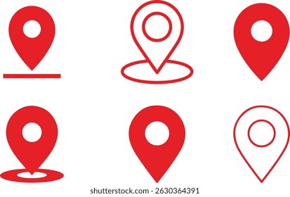 Vetor de símbolo de pin vermelho. marcador, ponteiro, navegação, gps, ícone de marca definir ilustração de vetor no fundo branco