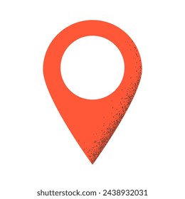 A red location pin. Textured destination sign in a flat style. Vector illustration