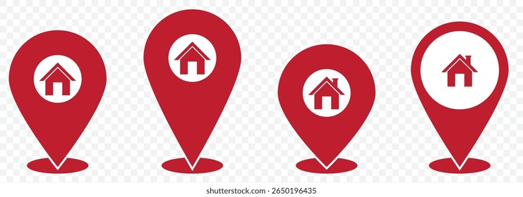 Red Location pin Vector Icon which is suitable for commercial work and easily modify or edit it. Set Of Address place icon symbol on Transparent Background. EPS 10.