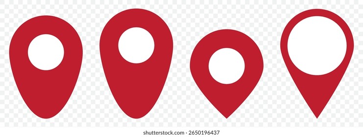 Red Location pin Vector Icon which is suitable for commercial work and easily modify or edit it. Set Of Address place icon symbol on Transparent Background. EPS 10.