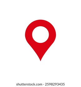 Red location pin with a white circle, represents navigation, finding places, and mapping.