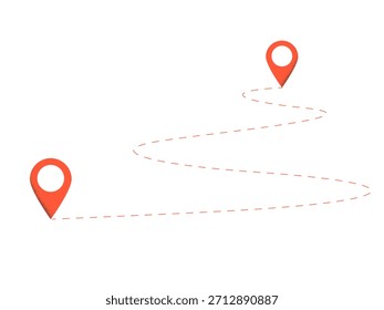 Una ubicación roja se conecta mediante una línea de trazado punteada. Señales de destino. Ilustración vectorial aislada en un fondo blanco