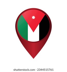 Red Location point with flag Jordan inside. Color symbol isolated on white background.