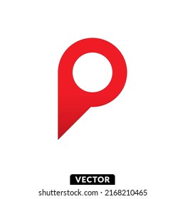 Red location point pin icon, Vector.