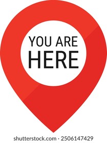 Red location point with text "You are here". Location map icon on transparent background. Location pin for apps, UI and web design