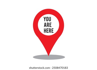 Red location point with text "You are here". Location map icon on transparent background. Location pin for apps, UI and web design