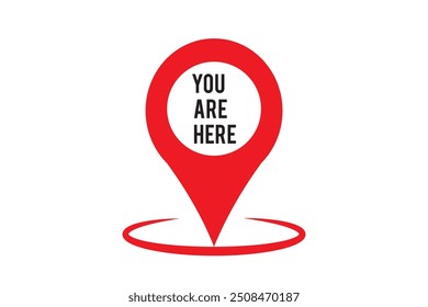 Red location point with text "You are here". Location map icon on transparent background. Location pin for apps, UI and web design
