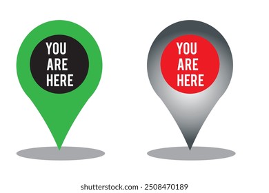 Red location point with text "You are here". Location map icon on transparent background. Location pin for apps, UI and web design