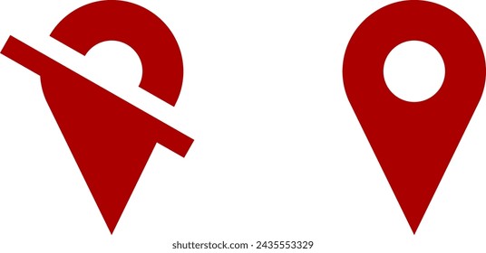 Pin De Puntero De Ubicación Rojo O Usted Está Aquí En El Marcador Off Hotspot Símbolo Signo Conjunto De Iconos. Imagen vectorial.