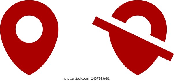 Pin De Puntero De Ubicación Rojo O Usted Está Aquí En El Marcador Off Hotspot Símbolo Signo Conjunto De Iconos. Imagen vectorial.