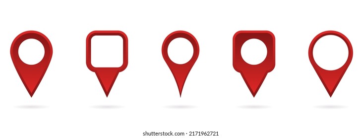 Red Location Pointer Set on White Background. Red GPS Tag and Thumbtack Sign Collection. Map Marker Points Icon. Pointer Navigation Symbol. Isolated Vector Illustration.