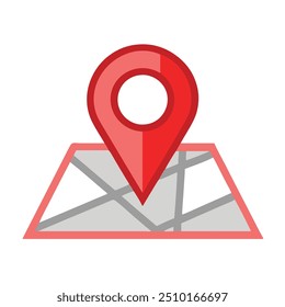 Símbolo de ubicación rojo en un mapa con fondo blanco