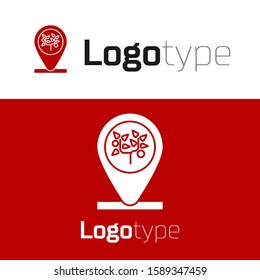 Red Location and tree icon isolated on white background. Logo design template element. Vector Illustration