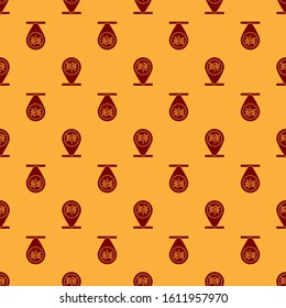 Red Location and tree icon isolated seamless pattern on brown background.  Vector Illustration