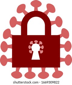 A red lock with a 2019-nCoV corona virus symbol signalizing that something was closed and locked down to prevent the spreading of the COVID-19 disease