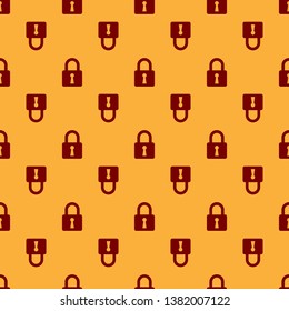 Red Lock icon isolated seamless pattern on brown background. Closed padlock sign. Cyber security concept. Digital data protection. Safety safety. Vector Illustration