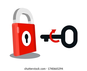 Red Lock Icon with Key Symbol Isolated on White Background - Security and Safety Vector  Concept