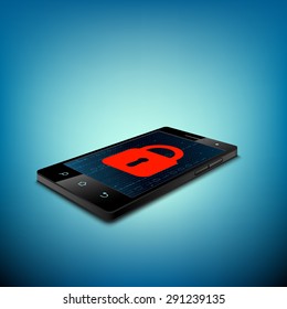 Red lock on the smartphone screen. Access is denied. Stock Vector.