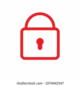 red lock on white background, vector icon