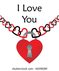 red lock in shape of heart with chain made from hearts