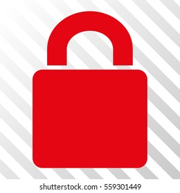 Red Lock toolbar pictogram. Vector pictograph style is a flat symbol on diagonally hatched transparent background.