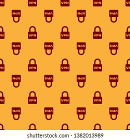 Red Lock VPN icon isolated seamless pattern on brown background. Vector Illustration