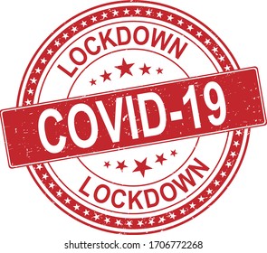 red lockdown COVID-19 label with stamp effect, grunge, banner covid 19 concept.