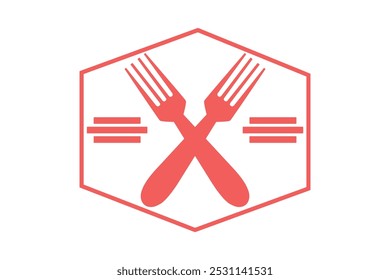 a red logo with crossed forks