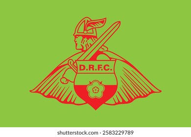 Red logo of D.R.F.C. on a vibrant lime green background.