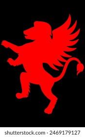 red logo emblem of a lion with wings