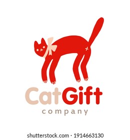 Red logo funny cat with bow vector illustration
