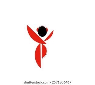 Red logo icon design of a person doing movement and using headphones