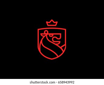 red logo of a lion with shield on a black background