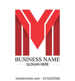 Red Logo template letter M business. brand, branding, logotype, company, corporate, identity. modern and elegant style design