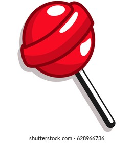 Red lollipop candy vector cartoon icon isolated on white background.