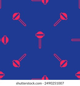 Red Lollipop icon isolated seamless pattern on blue background. Food, delicious symbol.  Vector