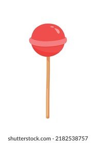 Red lollipop icon. Sweets and presents for children. Bright caramel on fruity stick. Symbol of birthday and holidays, dessert for tea or coffee. Delicacy and sugar. Cartoon flat vector illustration