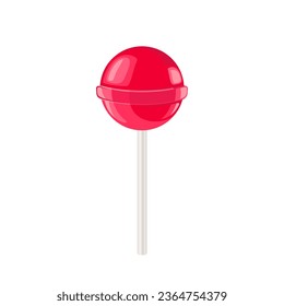 Red lollipop isolated on white background. Vector cartoon illustration. Sweet candy icon.