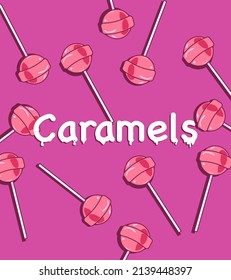 Red lollipop on a stick on a pink background. Vector caramel drawing is suitable for postcard and confectionery, poster