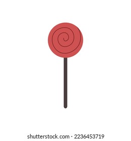 Red lollipop with a spiral pattern. Christmas and New Year illustration for decor, advertising, prints, decoration. Vector illustration for web