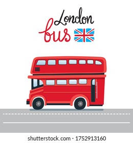 Red London Bus and British Flag