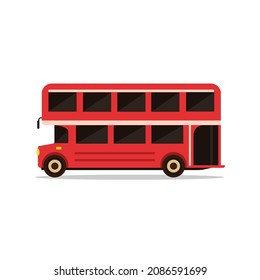Red london bus isolated on white background. English UK british bus in flat style. Vector stock