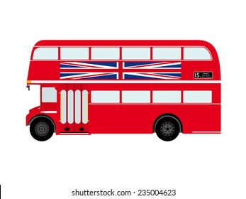 Bus de doble decker rojo de Londres con iluminación vectorial de diseño plana Union Jack