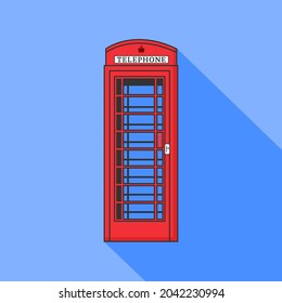 red London phone booth flat design with blue background