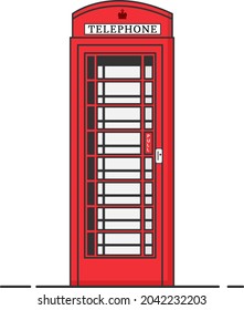 Red London phone booth isolated flat design