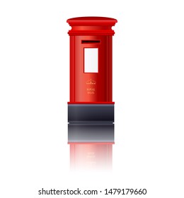 Red London Post Box. London Royal Mail. London letterbox icon isolated on white background. London symbol. 