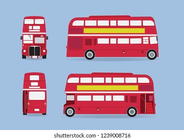 Red London public bus flat paper cut style isolated on blue background with shadow vector illustration