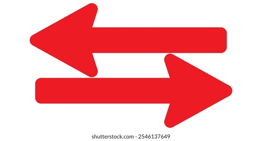 Icono rojo de flecha larga aislado sobre fondo blanco. Vector de flecha larga, icono. Flecha Horizontal roja. Icono de Vector de flecha larga recta.